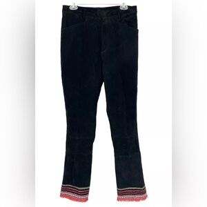 Vintage Wilsons Leather Maxima Black Suede Pants Women Size 10 Embroidered Hem